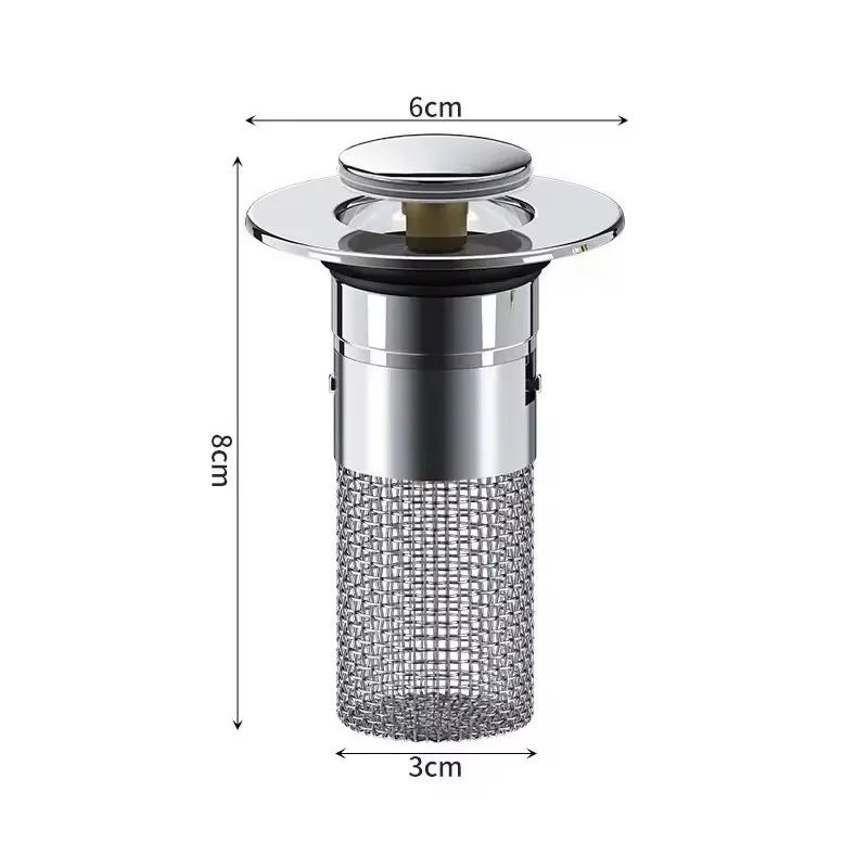 Langer Pop-Up-Waschbeckenabflussfilter, Badezimmer-Druckverschluss, Waschbecken-Stopper, Haarfänger, Waschbecken-Sieb, Küchenzubehör – Detail 6
