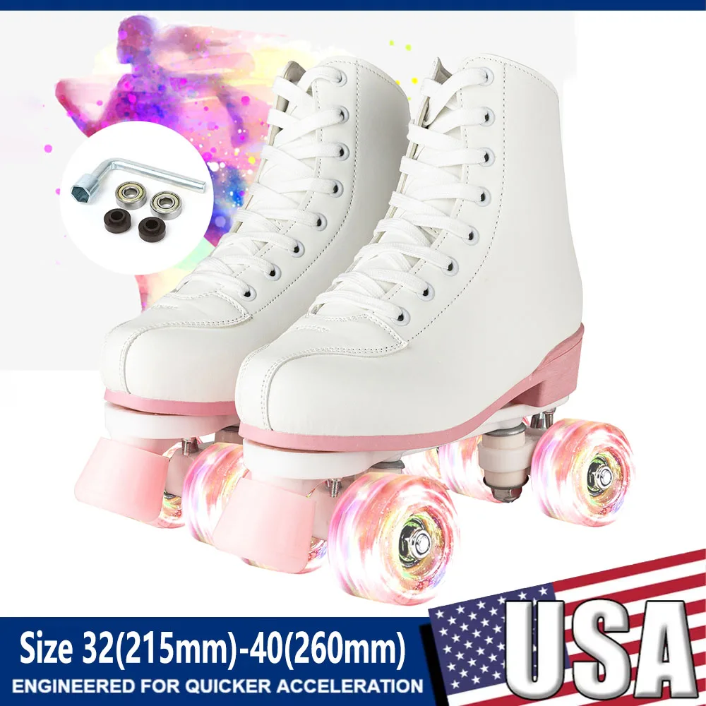 

Женские двухрядные 4-колесные коньки, размер 32-36, 37, 38, 39, 40, мигающие роликовые коньки для начинающих, катание на коньках для девочек, квадроциклетные кроссовки