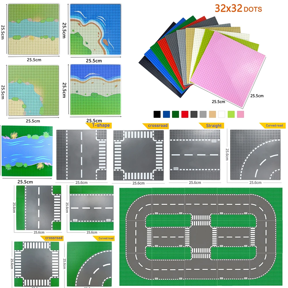 Classic Base Plates City Street Road Plate Building Blocks Figures Construction Toys 32*32 32x32 Dots Baseplates Plastic Bricks