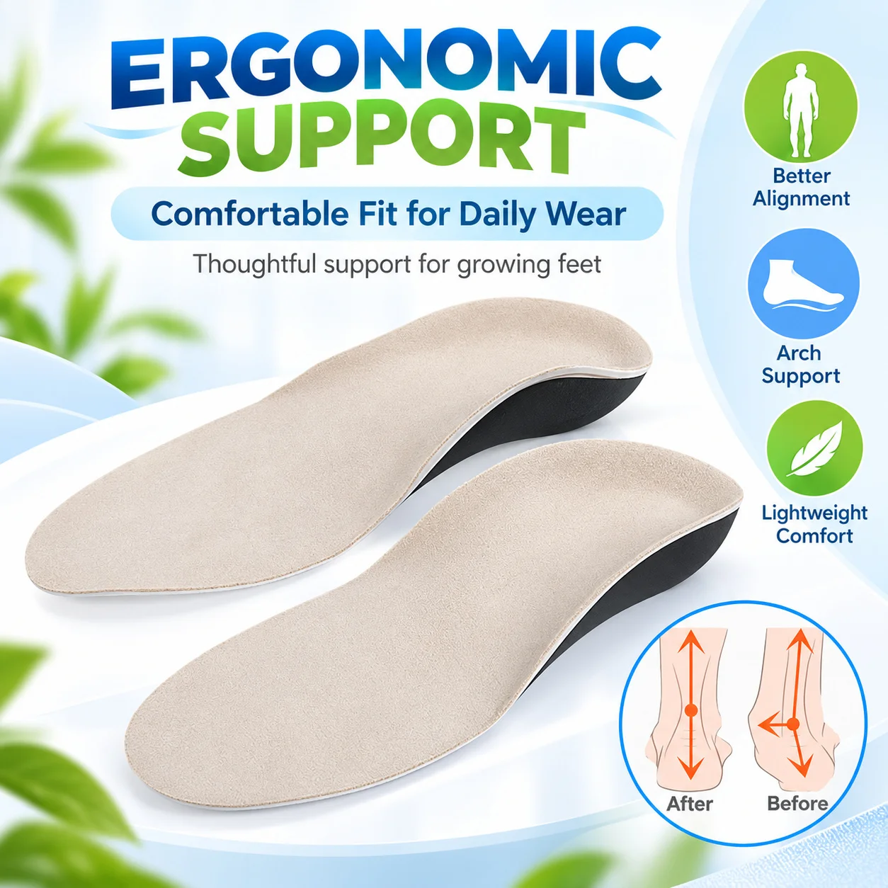 1-2 Pairs X O Leg Correction Insoles Kids Children 3D Orthotic Flat Feet Arch Support Shoe Heel Pad CORRECTiON