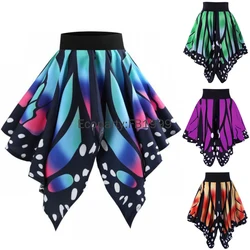 New Women Fashion Butterfly Print Skirt Fancy High Waist Irregular Pleated Skirt Halloween Mardi Gras Carnival Party Costumes