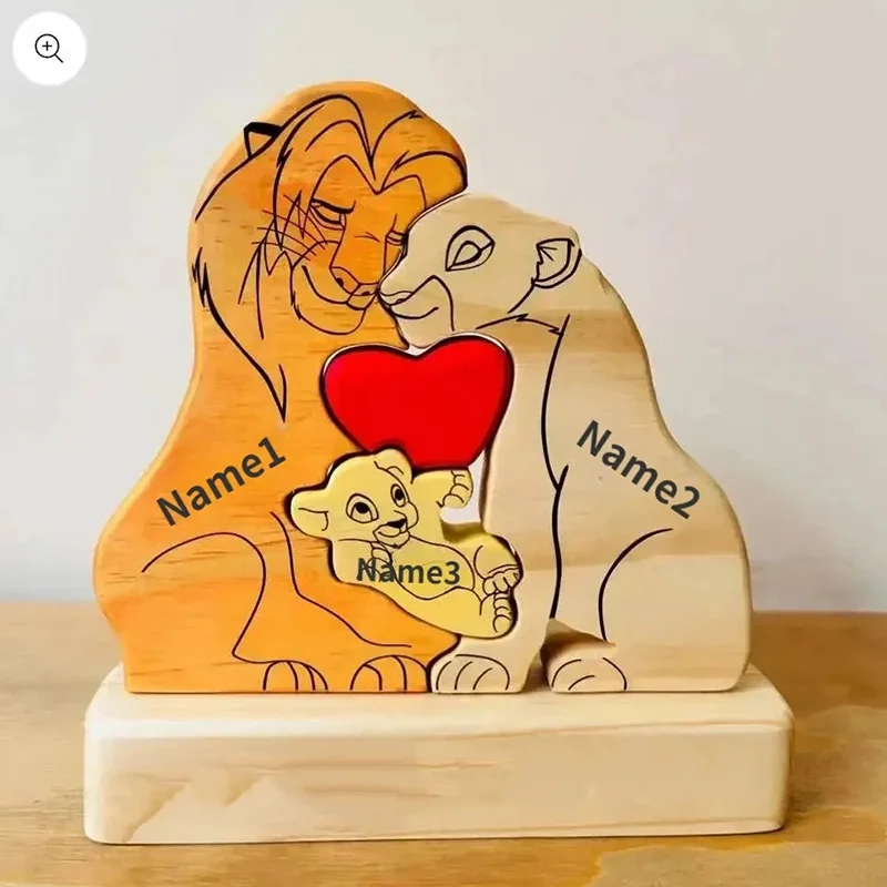 Gepersonaliseerde kunst familie puzzel gratis aangepaste naam houten leeuw puzzel Home Decor cadeaus voor familie warme geschenken jubileum aandenken - afbeelding 1