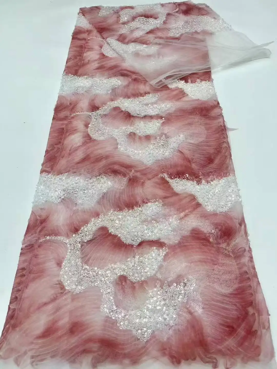 Kain Nigeria Desain Khusus Gelombang Warna-warni Bordir Berkualitas Tinggi Renda Jala Manik-manik Payet Untuk Membuat Gaun Pengantin Wanita CC1540