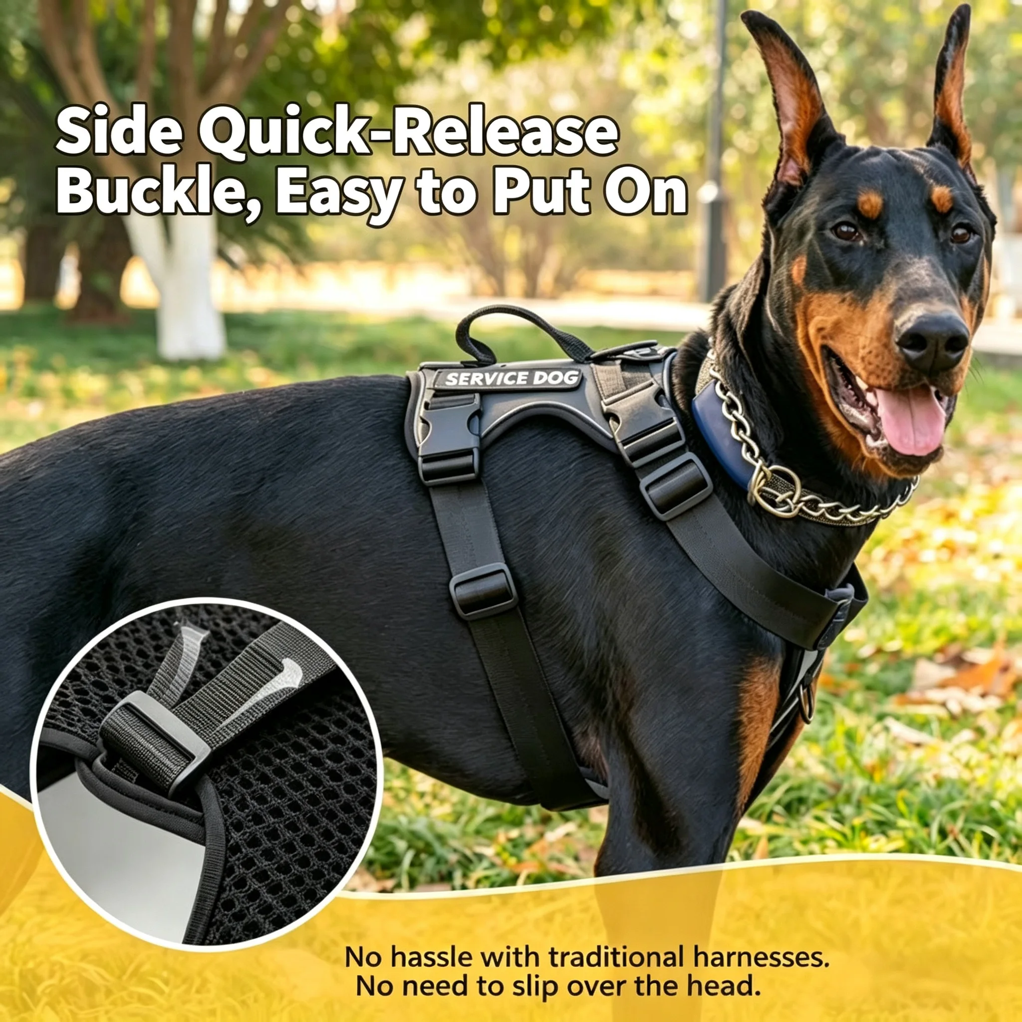 Tactical Service Dog Harness Dual D Ring ,Reflective Dog Vest Harness Adjustable Soft Oxford Pet Harness ,Inner Layer Mesh ,Easy