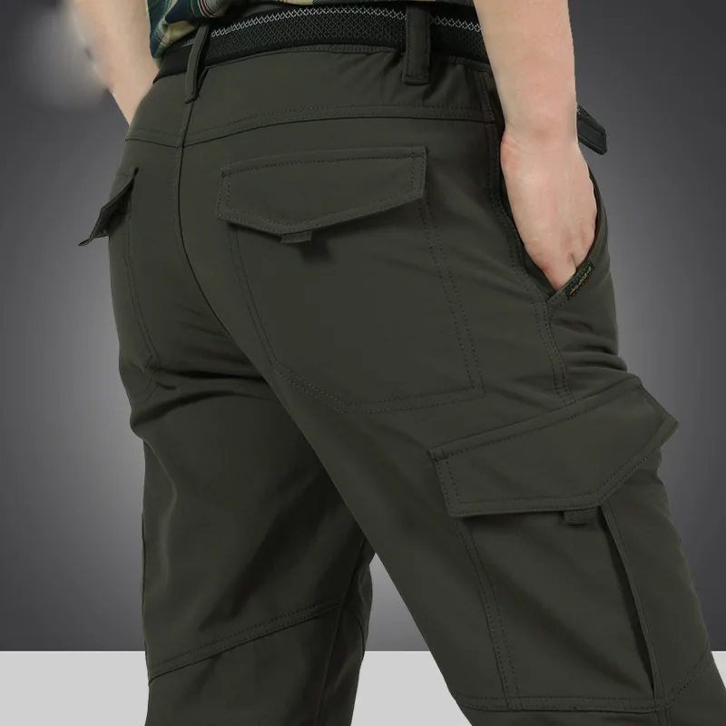 Quick Dry Pants for Men, Multi-Pocket, Windproof, Straight Barrel, Fleece, Thick, Outdoor, Storm, Winter