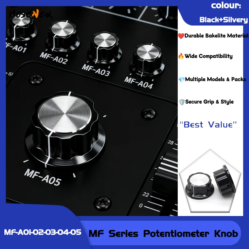 

1/3/5-Pack Bakelite Control Knobs 6mm Shaft Diameter for RV24YN20S WTH118 Potentiometers Rotary Switches MF-A01/A02/A03/A04/A05