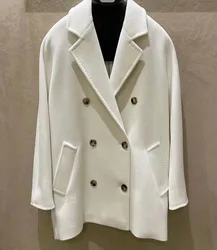 100% Camel Velvet Black Coat Winter Coat Women's White Coat Female Autumn Camel Double breasted Casual Coat Temperament Commuter