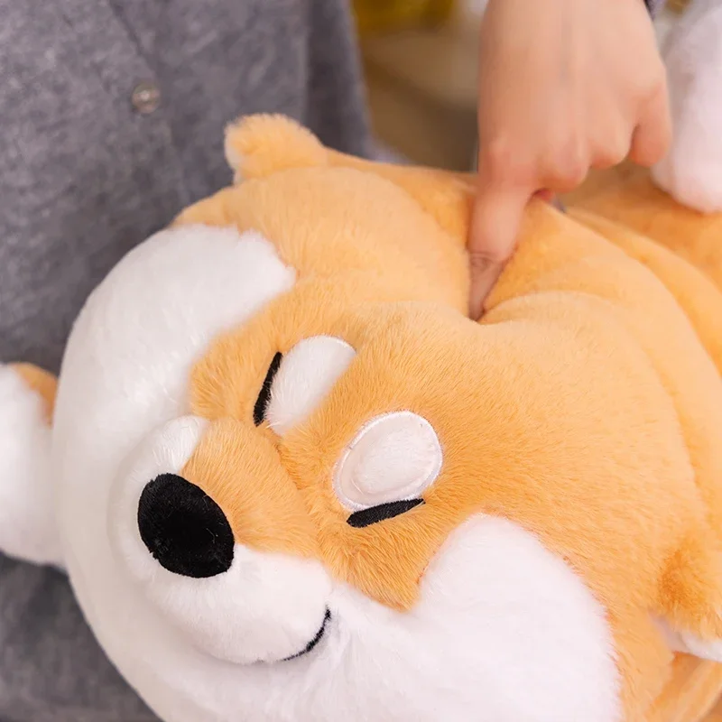 Cara sonriente suave Japón Shiba Inu perro relleno animales Plushie cachorro tumbado juguete abrazo tiro almohada siesta dormir cama decoración regalo para niño