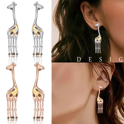 Magnificent 925 Sterling Silver Cute Animal Giraffe Stud Earrings For Girl Fine Rose Gold Earrings Jewelry Gift