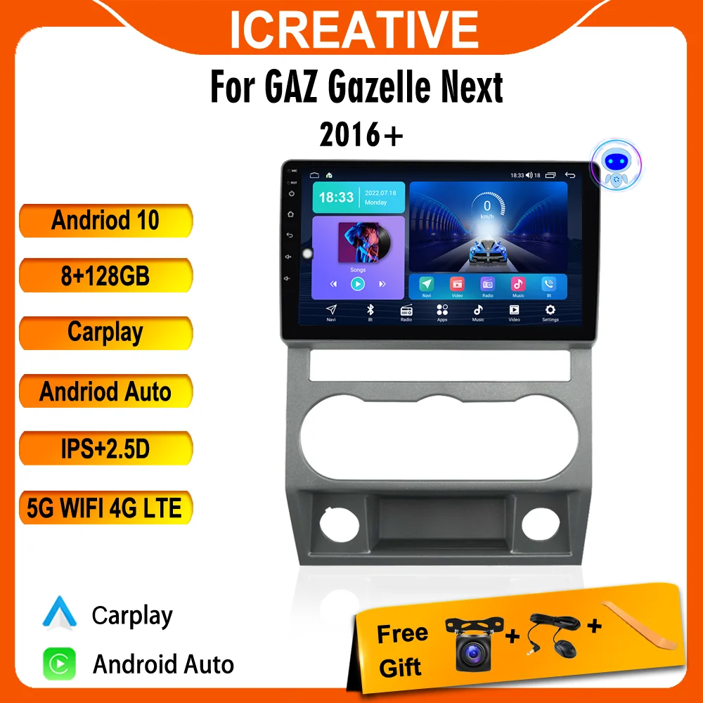 2 Din Android Radio For GAZ Gazelle Next 2016 2017+ Navigation GPS Multimedia Player CarPlay Auto Stereo with Frame