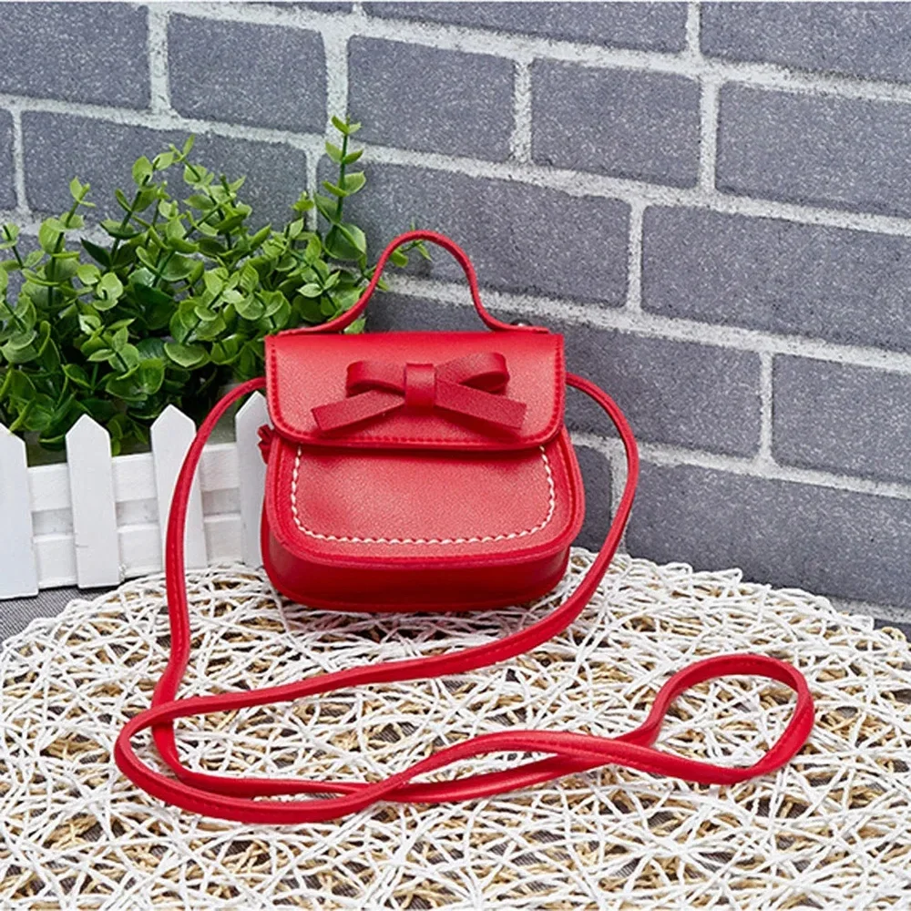 Bolsa crossbody de couro PU com mini arco para meninas, porta-moedas para crianças, bolsa infantil, bolsa de ombro, moda fofa, 1pc