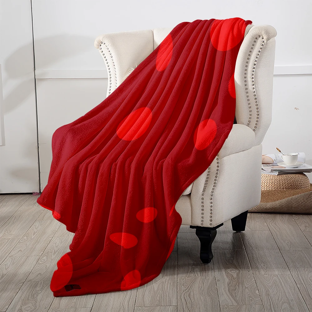 Dark Red Large Polka Dots Flannel Blanket Soft Cozy Throw Blanket for Bed Sofa Couch Fuzzy Plush Bed Cover