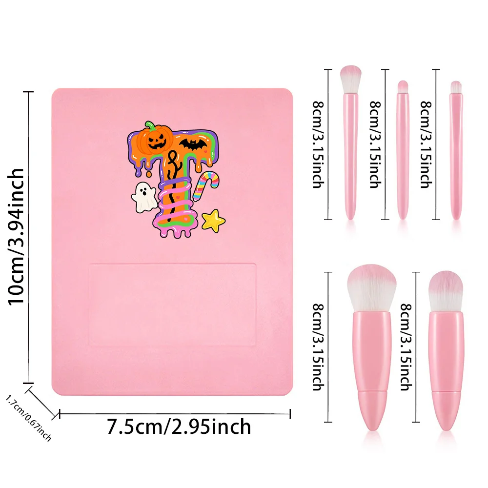 5-delige make-upborstelset met spiegel Multifunctionele make-upborstel Cosmetische organizer Box Opslagcontainer Snoep Letterpatroon