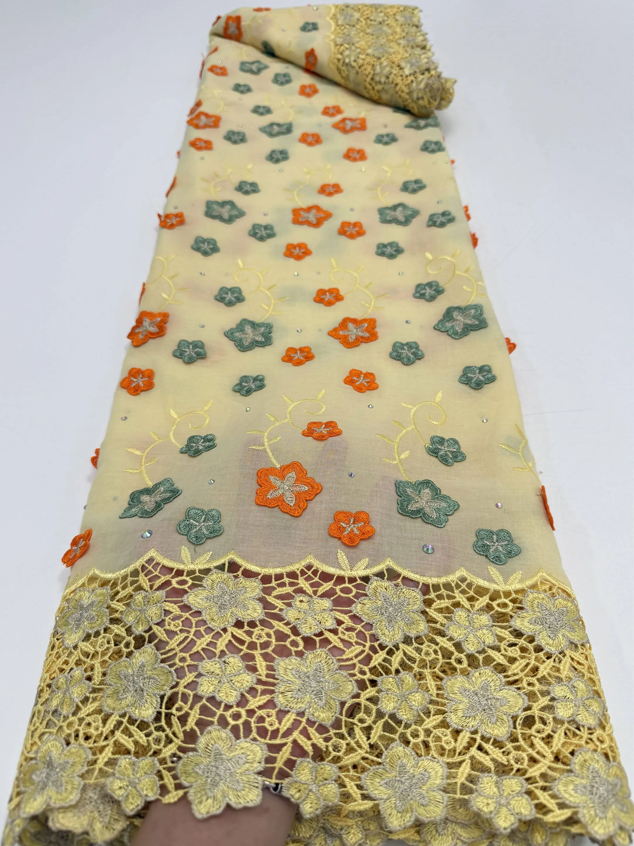 

African Swiss Voile Lace Fabric With Stones High Quality Embroidery Nigerian Cotton Lace Fabric Wedding Dress Materials Sewing