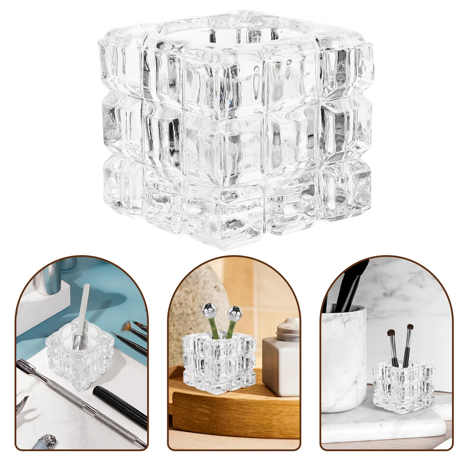 Contenitore in Vetro per Unghie Senza Coperchio, Vassoio per Monomero, Organizzatore Elegante da Scrivania per Accessori Unghie