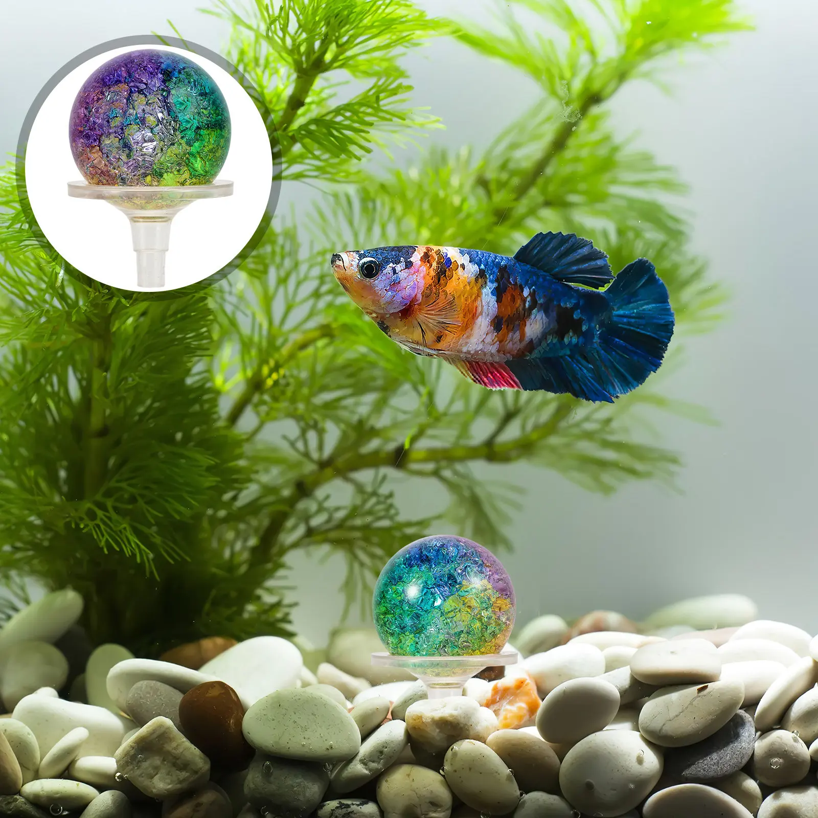 1Set Ice Cracked Glass Ball Round Globe Decorative Sphere for DIY Fountain Rockery Fish Tank Bonsai Display Tabletop Home Decor
