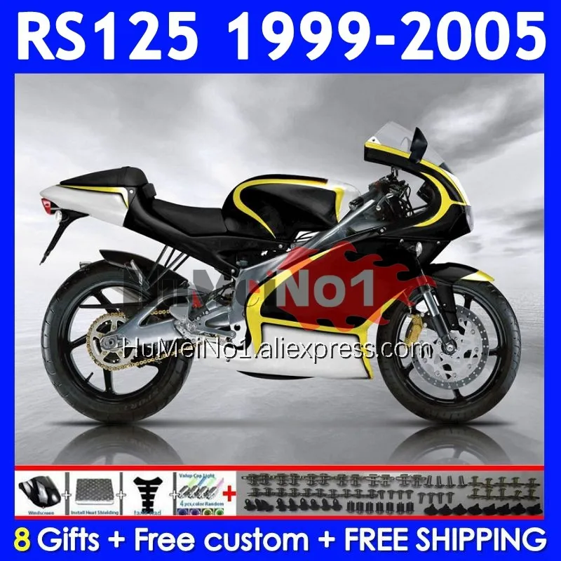 RS125R For Aprilia RS 125 R RR Black yellow RS4 RS-125 311No.9 RS125 99 00 01 02 03 04 05 1999 2000 2001 2002 2003 2005 Fairing