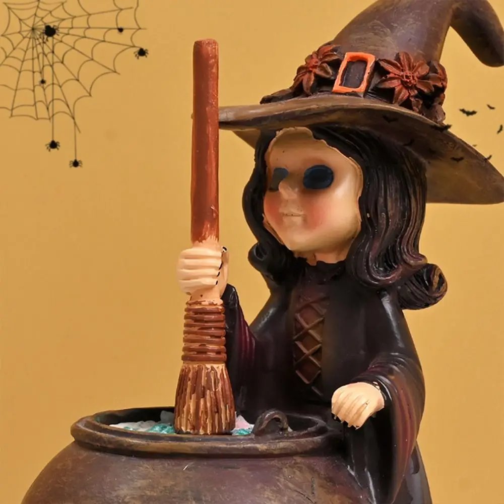 Scary Halloween Pumpkin Witch Statues Realistic Funny Witch Boiling Medicine Figurine Resin Happy Halloween Decoration