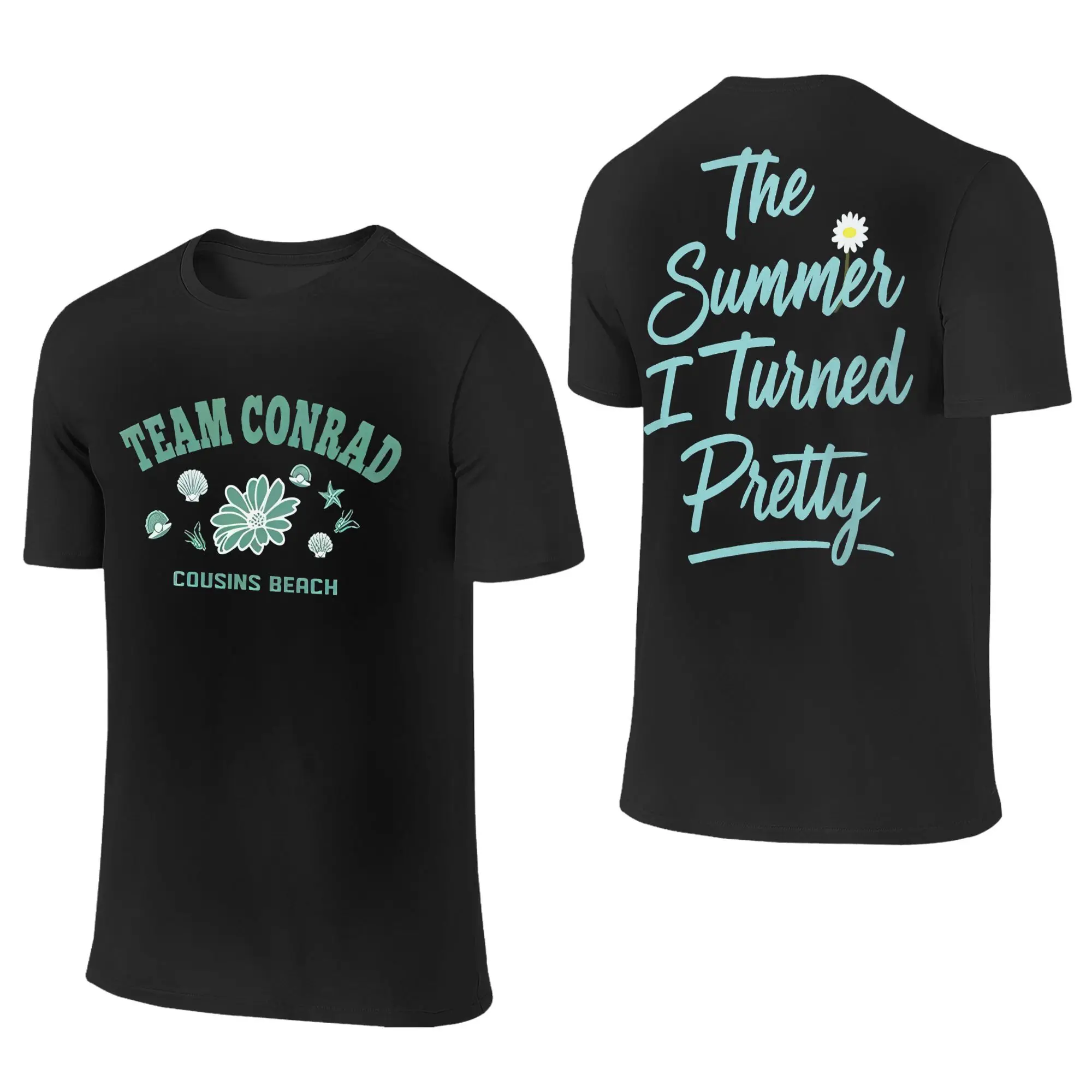 팀 콘래드 여름에 예뻐진 커플용 코튼 티셔츠 비치 티셔츠 O넥 노벨티 티셔츠 오버사이즈 프린트 탑