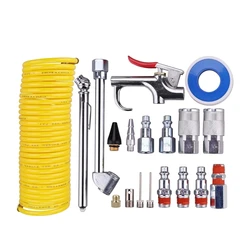 20 Pieces Air Compressor Accessory Kit, 1/4 Inch NPT Air Tool Kit with 1/4 Inch x 25Ft Coil Nylon Hose/Tire Gauge