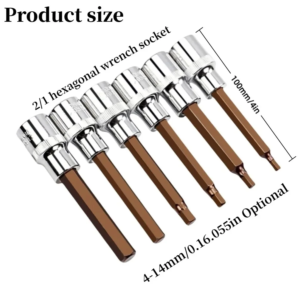 1/2‘ Drive Hex Bit Sockets 4-14mm Durable DisassemblyTool Socket Metric Portable Joint Hexagonal Remover Repair Tools