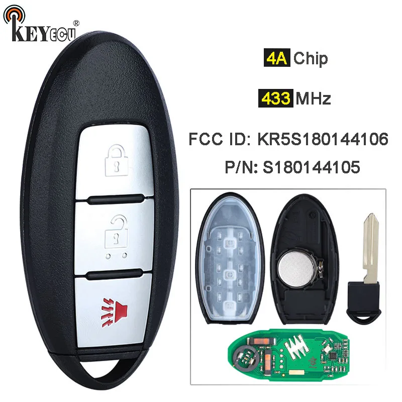 KEYECU 433MHz 4A Chip P/N: S180144105 FCC ID: KR5S180144106 Smart Remote Key Fob for Nissan Rogue US X-Trail 2015 2016 2017 2018