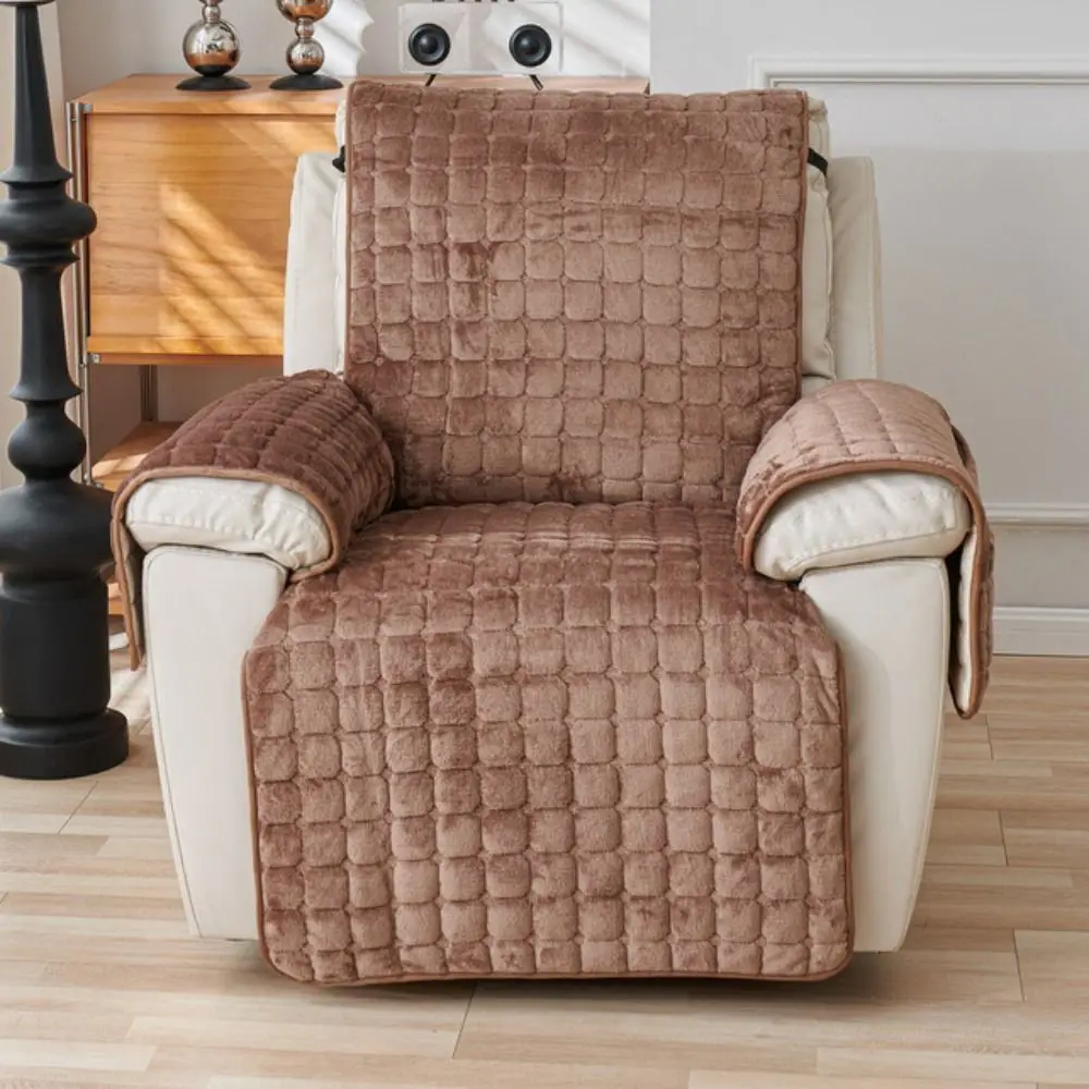 

Elastic Band Plush 1 Seat Recliner Sofa Cover Non-Slip with Armrests Pockets Sofa Mat Wear Resistant Warm Single-seat Slipcover