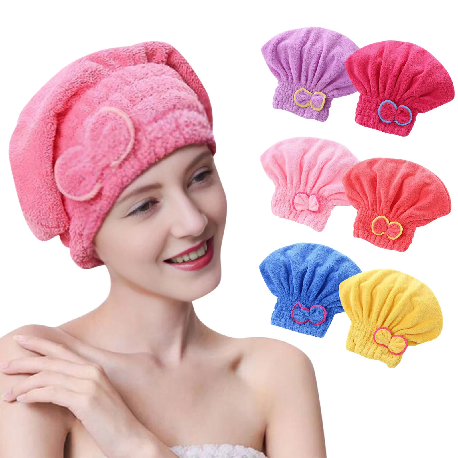 Cute Bowknot Coral Fleece Shower Cap Women Quick Dry Bath Hair Cover Multi Color Absorbent Headwrap Accessory Hair Drying Cap