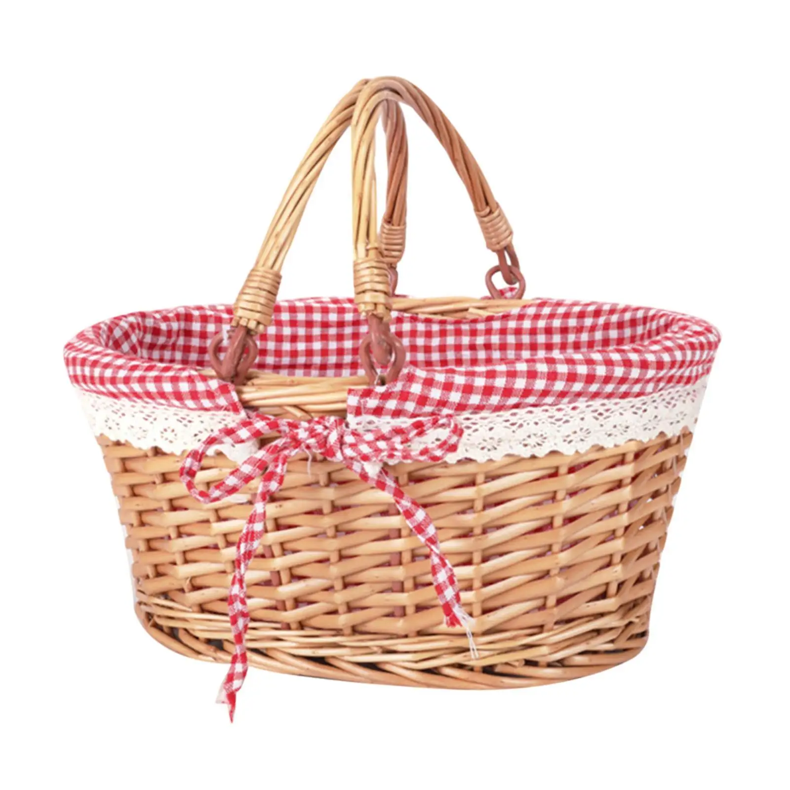 Decorative Hand Woven Basket with Cloth Lining Large Capacity Organizer for Picnic Fruit Wedding and Home Use