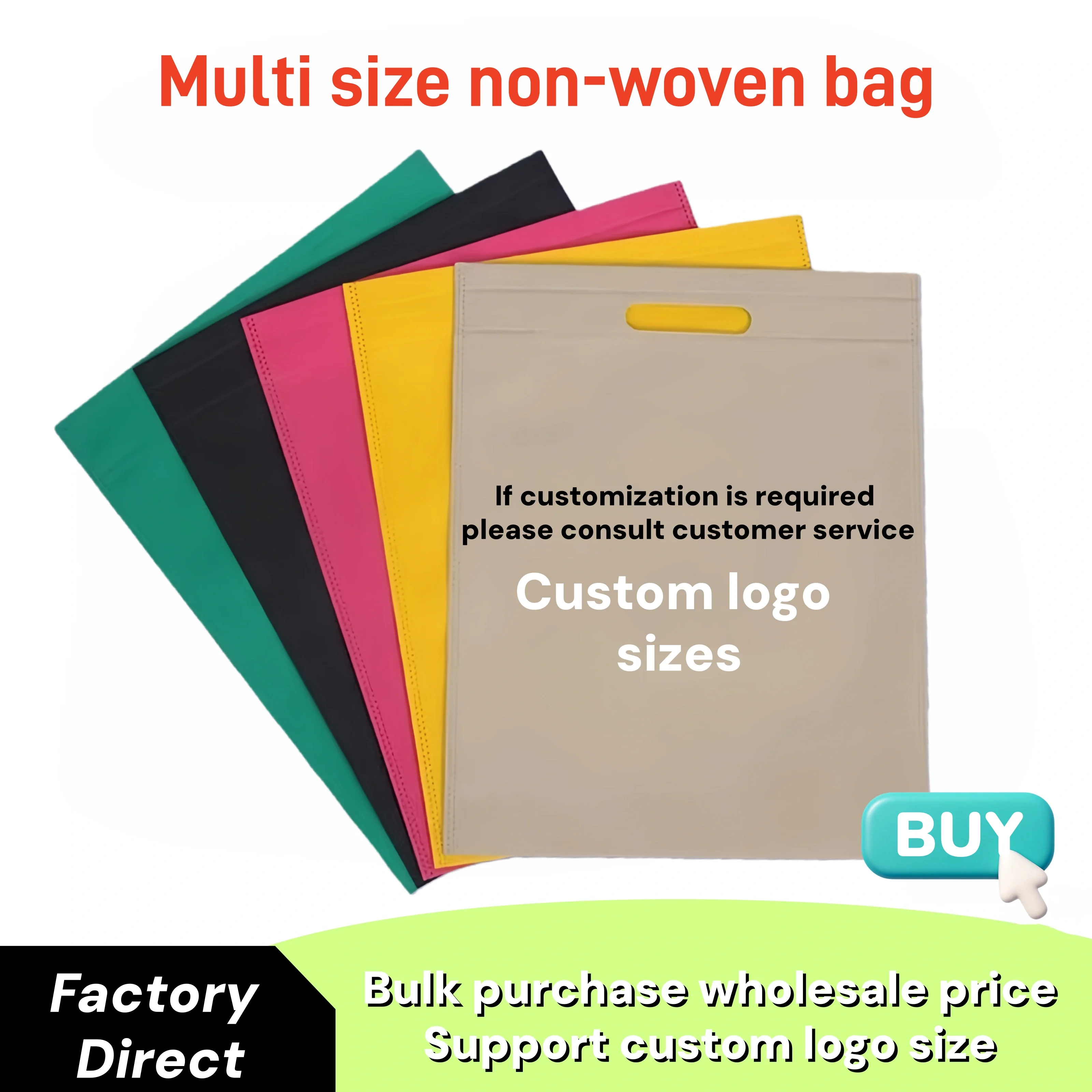 

100PCS Wholesale Eco-Friendly Non-Woven Tote Bags with Handles | Custom Logo | Gift, Shopping & Business Packaging