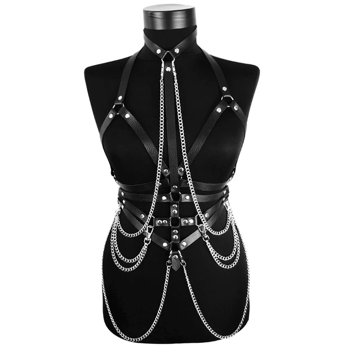 

Женский ремень в стиле панк y2k с заклепками, регулируемый нагрудный ремень-цепочка из искусственной кожи, ремень Rave Outfit.