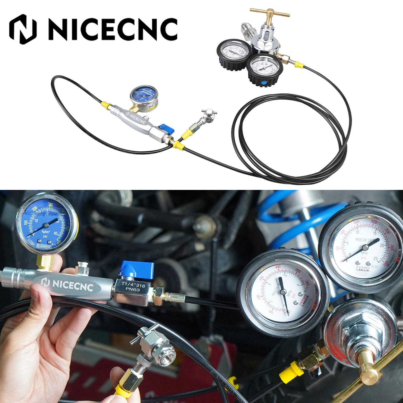 

600 PSI Nitrogen Gauge Nitrogen Shock Fill Tool For Yamaha Polaris Honda CanAm ATV UTV off-road bike Dirt bike Sand Rail Buggy