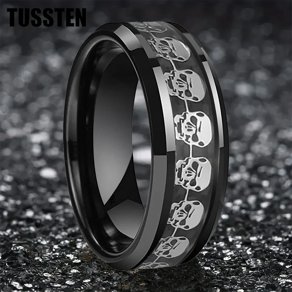 TUSSTEN 8MM Retro Fashion Men's Skull Ring Trend Punk Gothic Rock Hip Hop Jewelry Gift Comfortable Fit