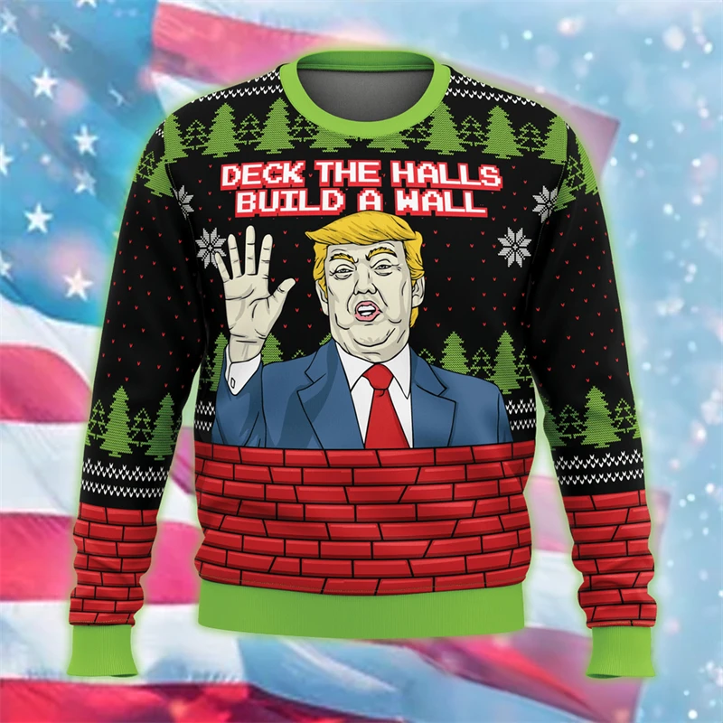 

Donald Trump 2024 Merchandise Graphic Sweatshirt USA Patriotic Unisex Jumper Sweater America Men Pullover Ugly Christmas Sweater