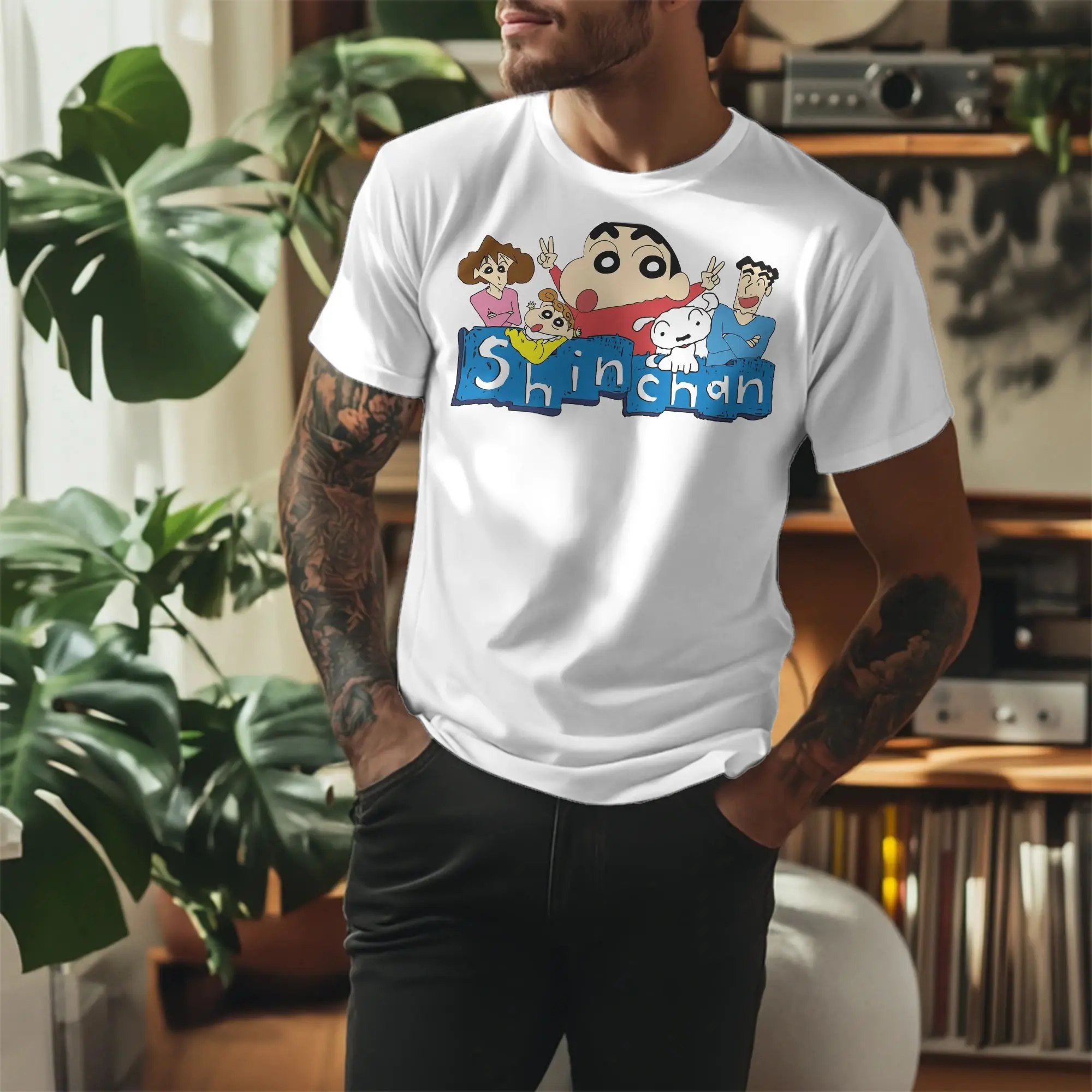 Noir Crayon Shin chan Femme T Shirts Men Women's Cotton Awesome T-Shirts Round Neck  Tee Shirt Short Sleeve Clothing Gift
