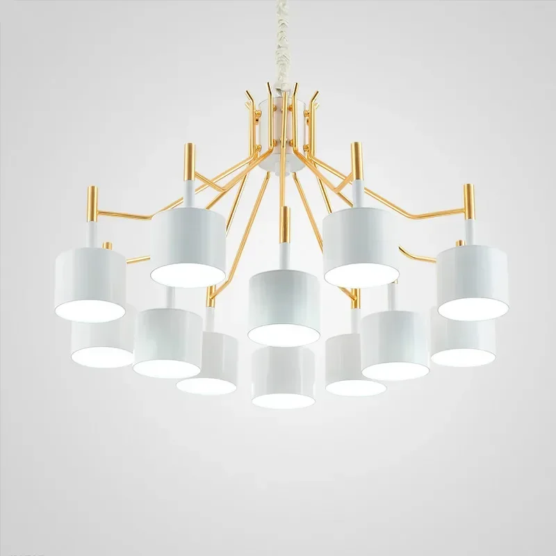 

Modern Gold Metal LED Chandeliers Pendant Hanging Light Fixture with Black/White Shades for Living Room Bedroom