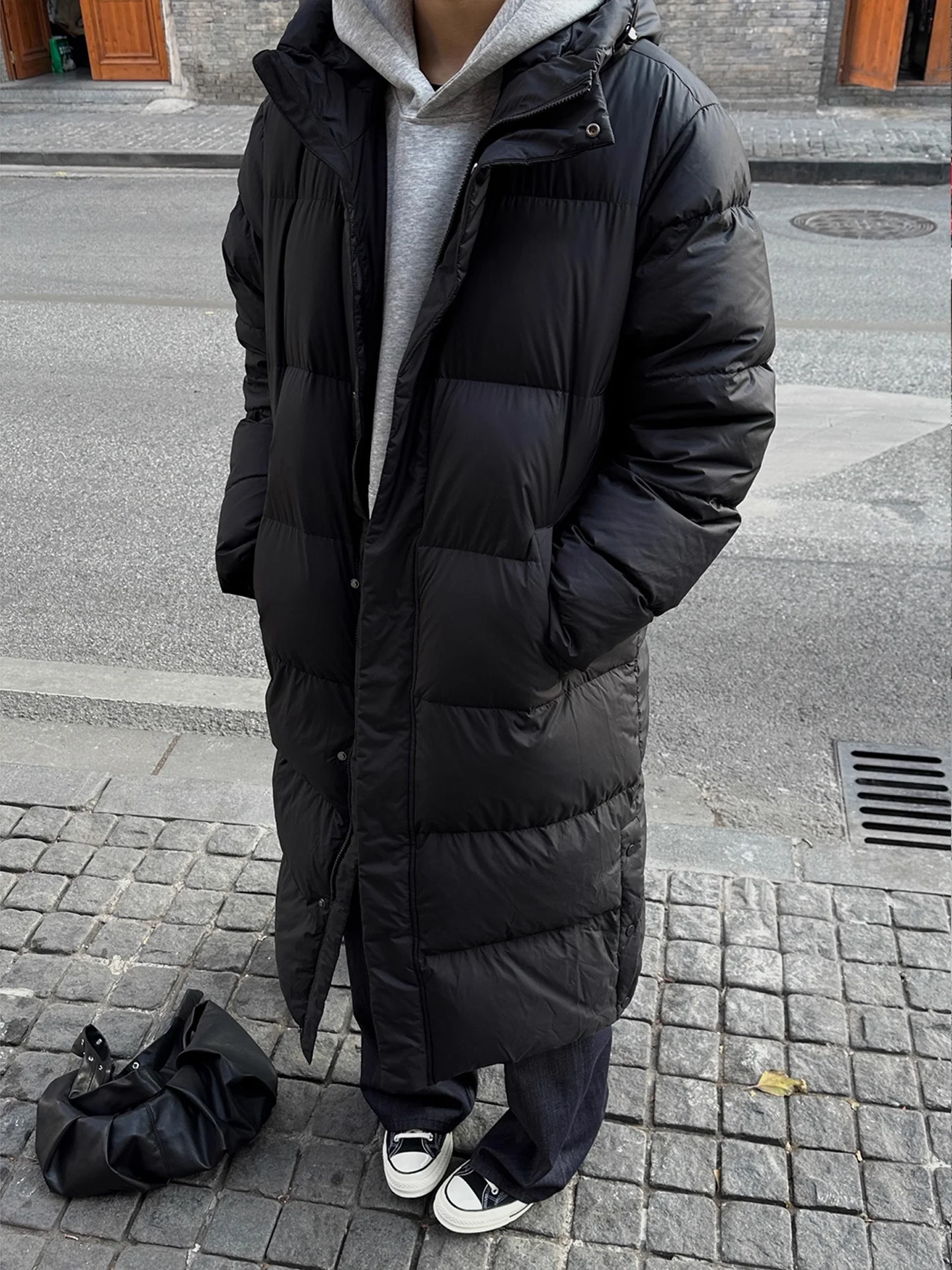 

Bla American Sle Hooded Mid-Length Thiened Winter Coat Men's Knee-Length Sli Versatile Cotton Jaet for Teens