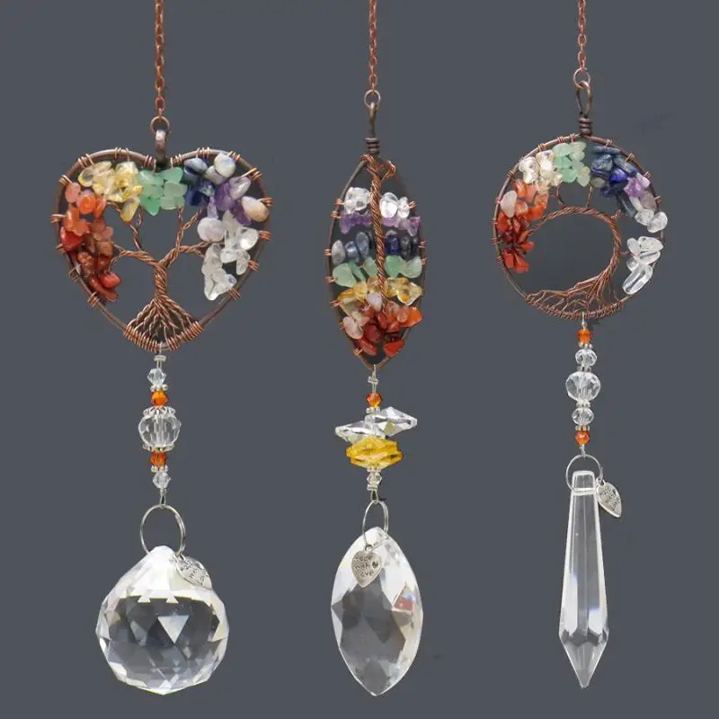 Heart Amethyst Tree Of Life Car Ornament Natural Crystal Pendant Sun Catcher For Rearview