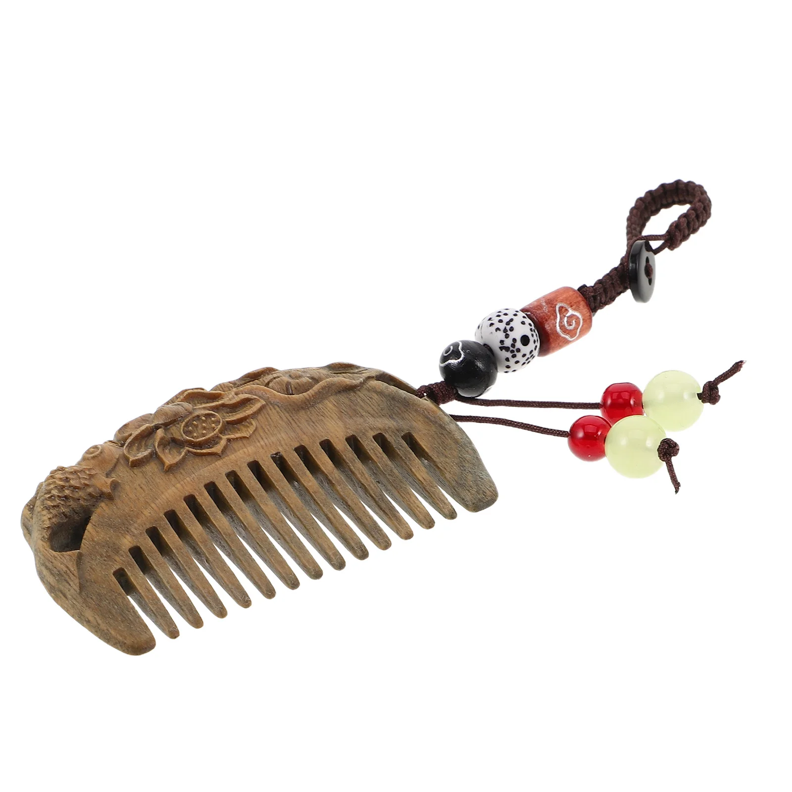 

Vintage Sandalwood Hair Comb Mini Pocket Size Carved Lotus Fish Design Portable Travel Comb For Women Chinese Style Wood