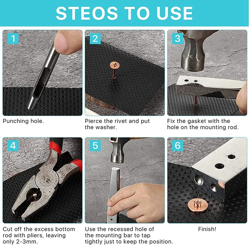 مسامير جلدية 43 قطعة مسامير ونتوءات نحاسية، 4 مقاسات برشام نحاسي ونتوءات تشكيلة