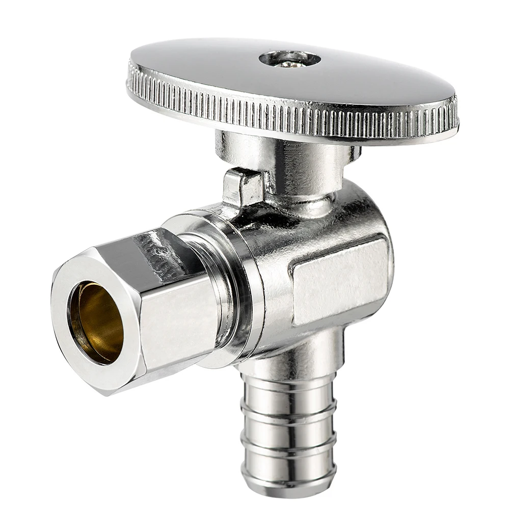 2Pcs Shut Off Valve 1/4 Turn Angle Stop Valve 3/8'' OD Compression X 1/2'' PEX Chrome Plated Brass For Faucet And Toilet
