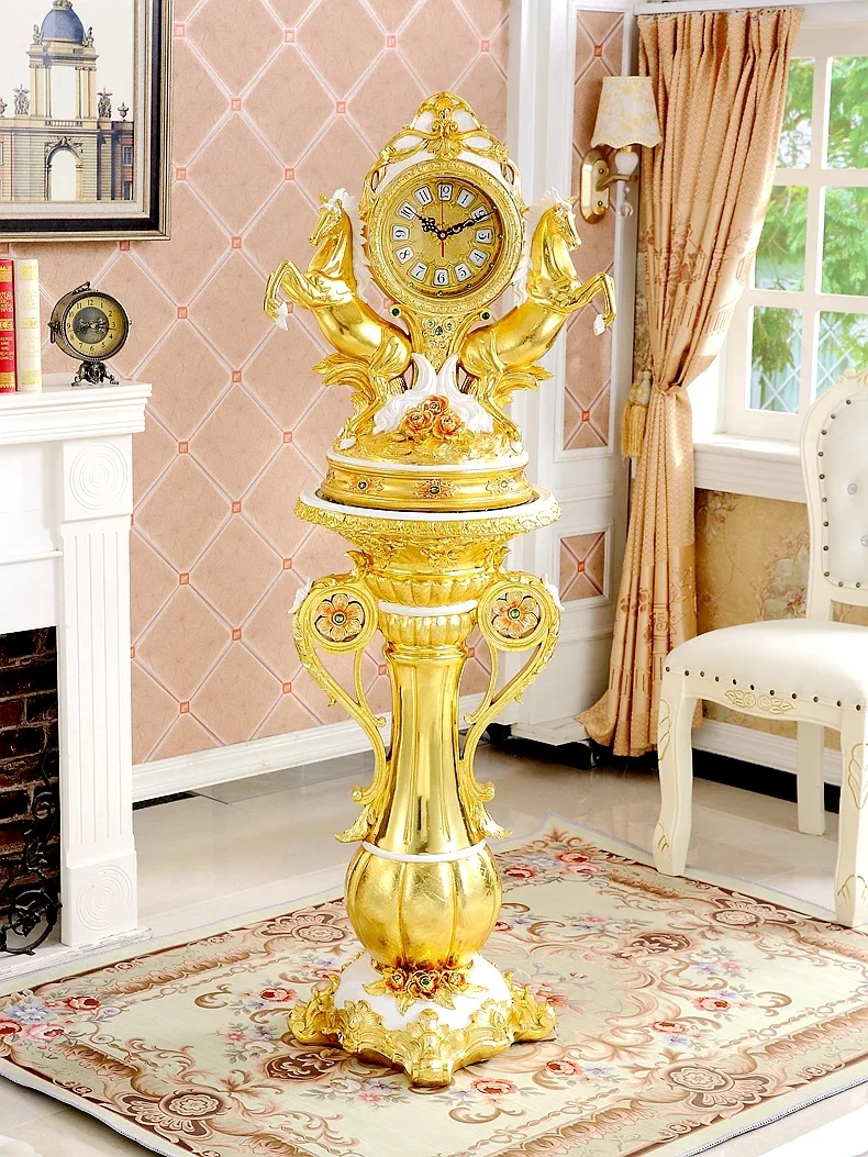 European floor clock vertical living room ornament Ma American villa luxury decoration station pendulum clock