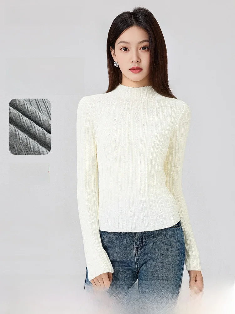

Женская базовая кофта Slim Fit, новая зимняя модель, с полувысоким воротником, трикотажный свитер с узором «косы», для повседневной носки, в стиле Fast Fish Commute