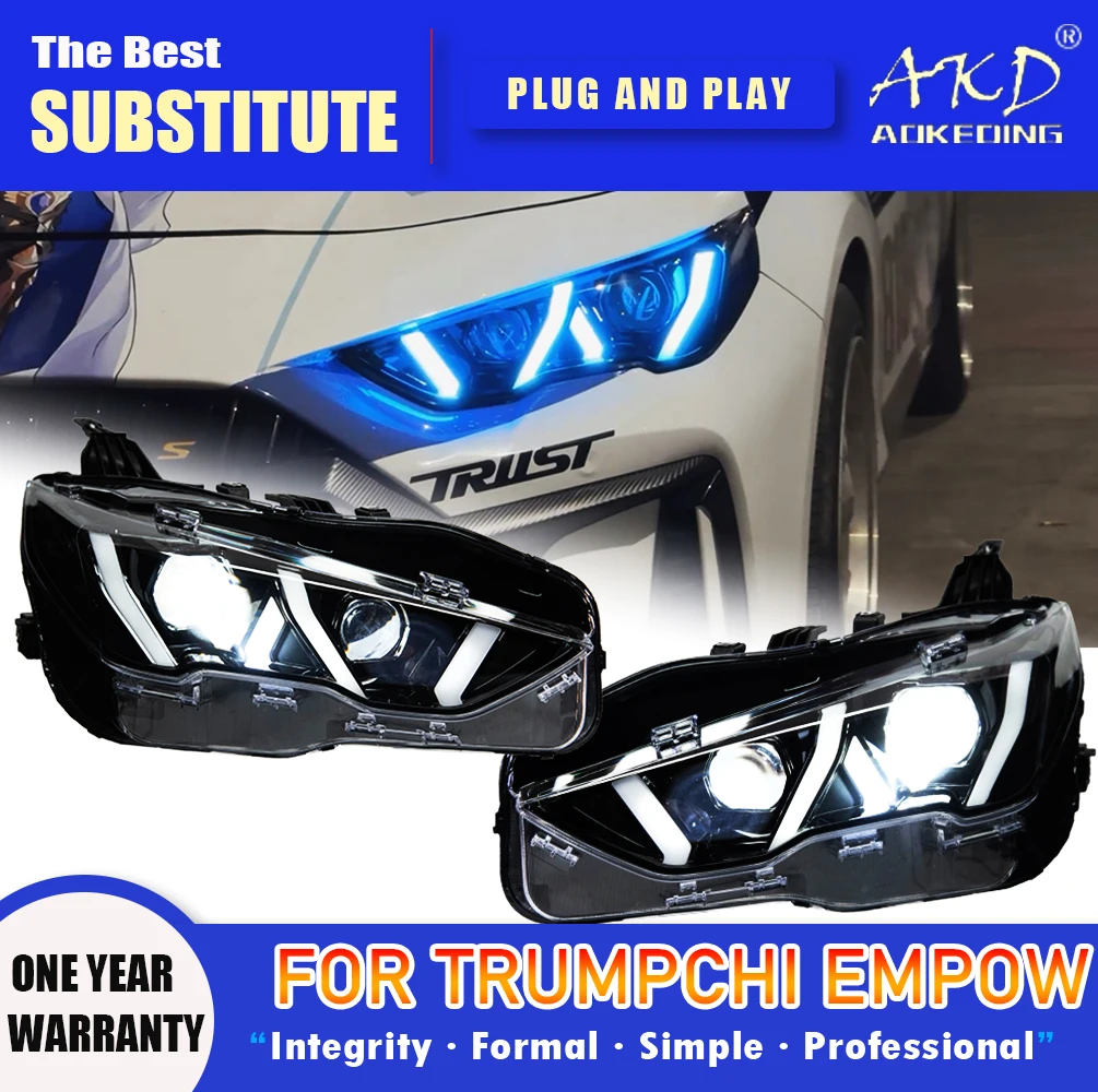 

Фара AKD для Trumpchi Empow светодиодный, фара 2020-2024, фары Empow DRL, сигнал поворота, дальний свет, линза проектора Angel Eye
