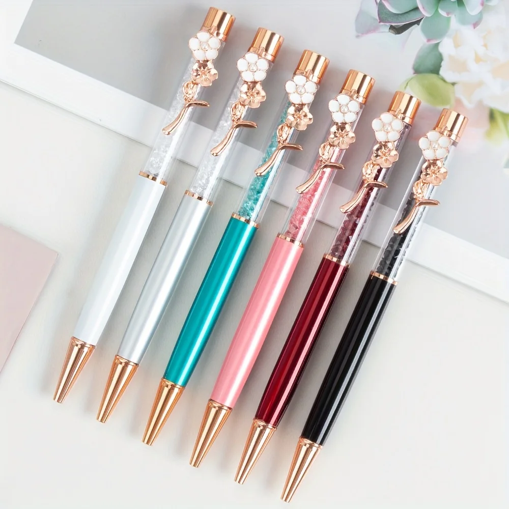 1 Piece Quicksand Oil Ballpoint Pen Flower Metal Office School Stationery Office Accessories  Korean Stationery