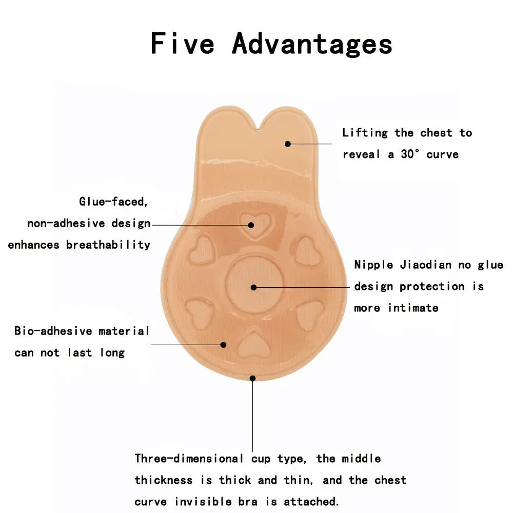 2pcs/1 Pair Rabbit Ear Reusable Silicone Bust Nipple Cover Pasties Stickers Breast Adhesive Invisible Bra Lift Tape