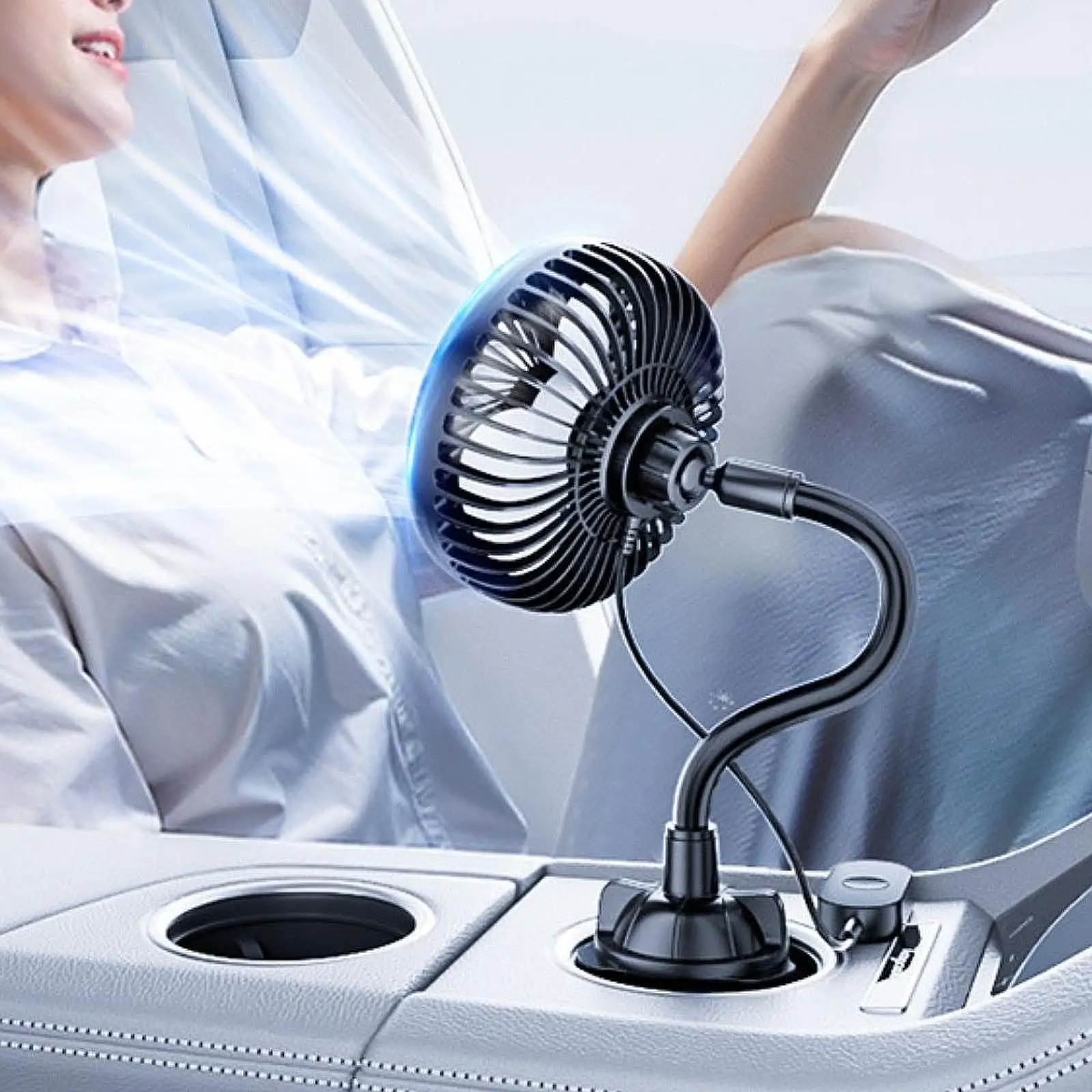 Rear Cup Holder Fan with Flexible Gooseneck Portable 3 Speeds Strong Air Flow