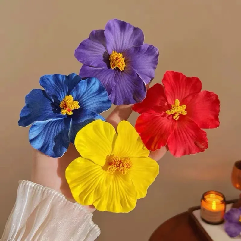 

Hibiscus Flower Duckbill Hair Clip for Women Beach Vacation Sunset Photo Prop Side Clip Fake Flower Hair Accessory for Travel