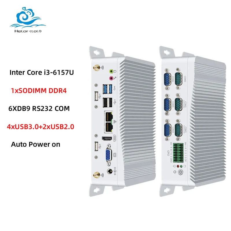 كمبيوتر صناعي صغير Inter i3-6157U يدعم Linux Pfsense GPIO WiFi مع 2xLAN 6xCOM 6xUSB 1xHDMI 1xVGA Windows10 جاهز