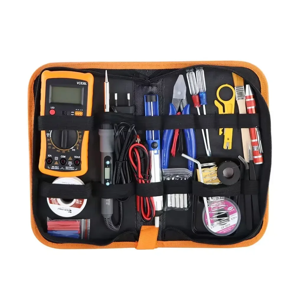 80W Digital Display Electric Soldering Iron Adjustable Temperature Solder Welding Tools Bag Multimeter Kit Soldering Stations